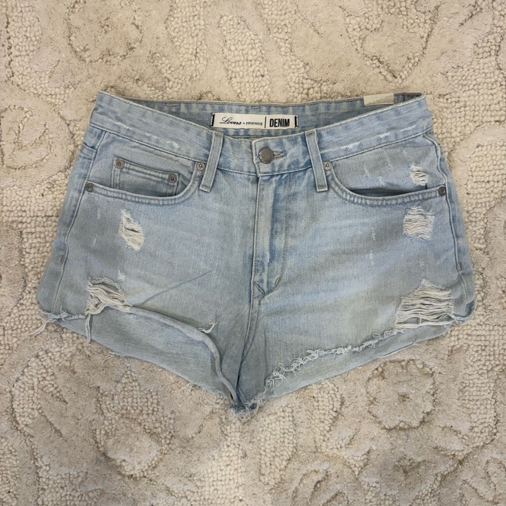 Lovers + Friends Light Blue Distressed Denim Shorts